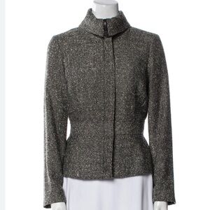 Sandro Brown Tweed Funnel Neck High Neck Jacket Small